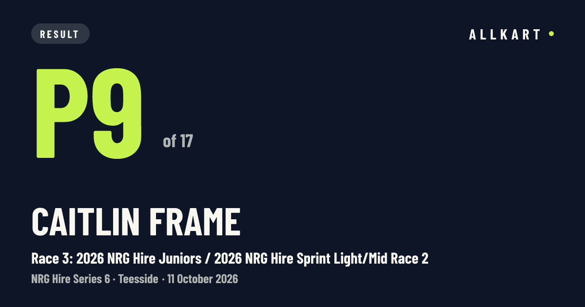 Caitlin Frame: P9 of 17 in Race 3: 2026 NRG Hire Juniors / 2026 NRG Hire Sprint Light/Mid Race 2 at Teesside
