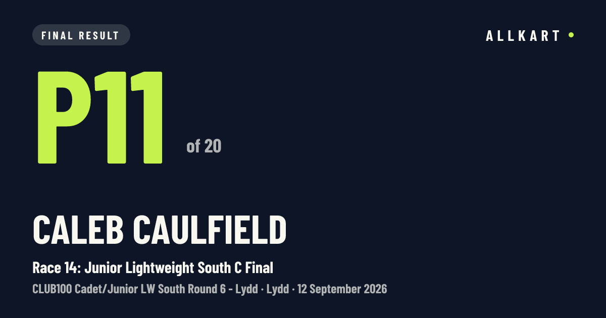 Caleb Caulfield: P11 of 20 in Race 14: Junior Lightweight South C Final at Lydd