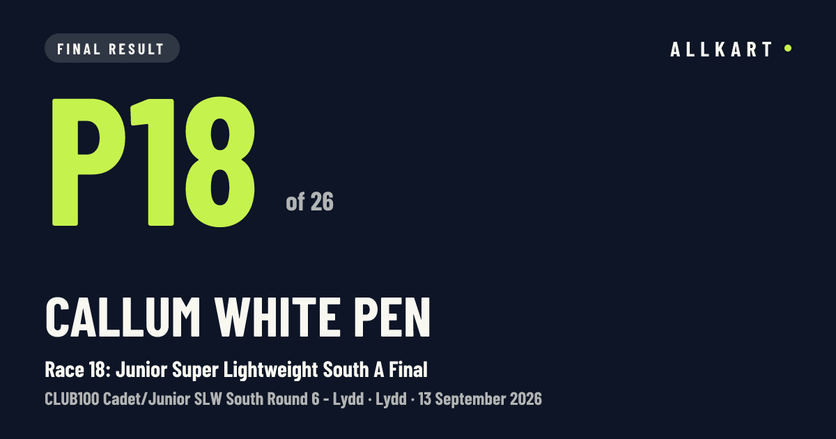 Callum White pen: P18 of 26 in Race 18: Junior Super Lightweight South A Final at Lydd