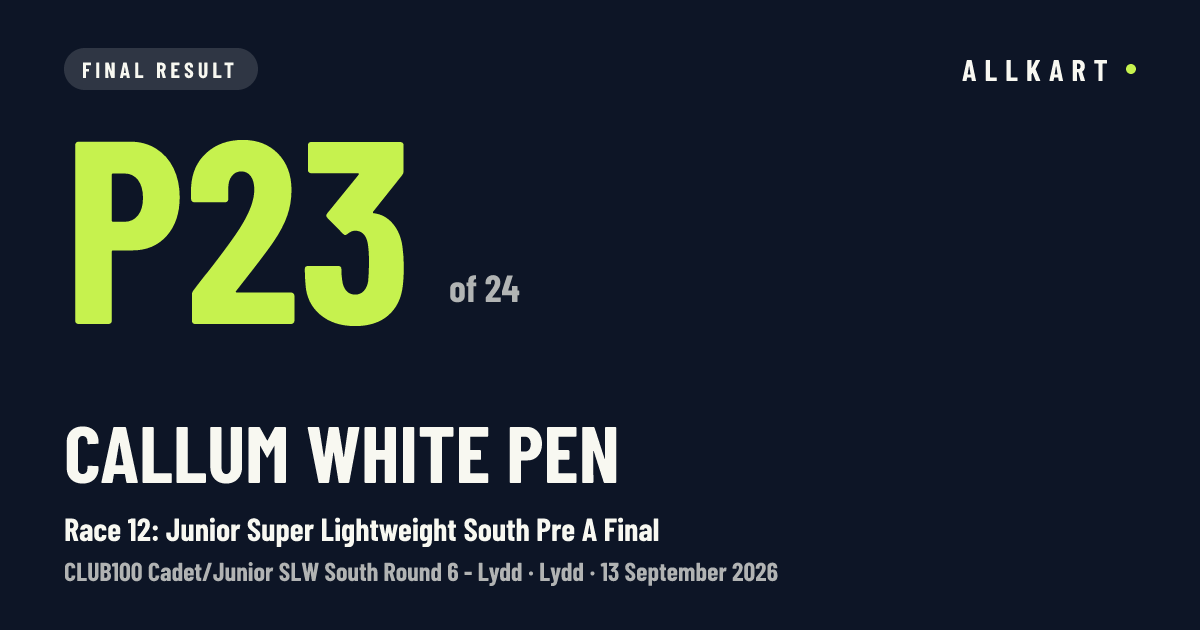 Callum White pen: P23 of 24 in Race 12: Junior Super Lightweight South Pre A Final at Lydd