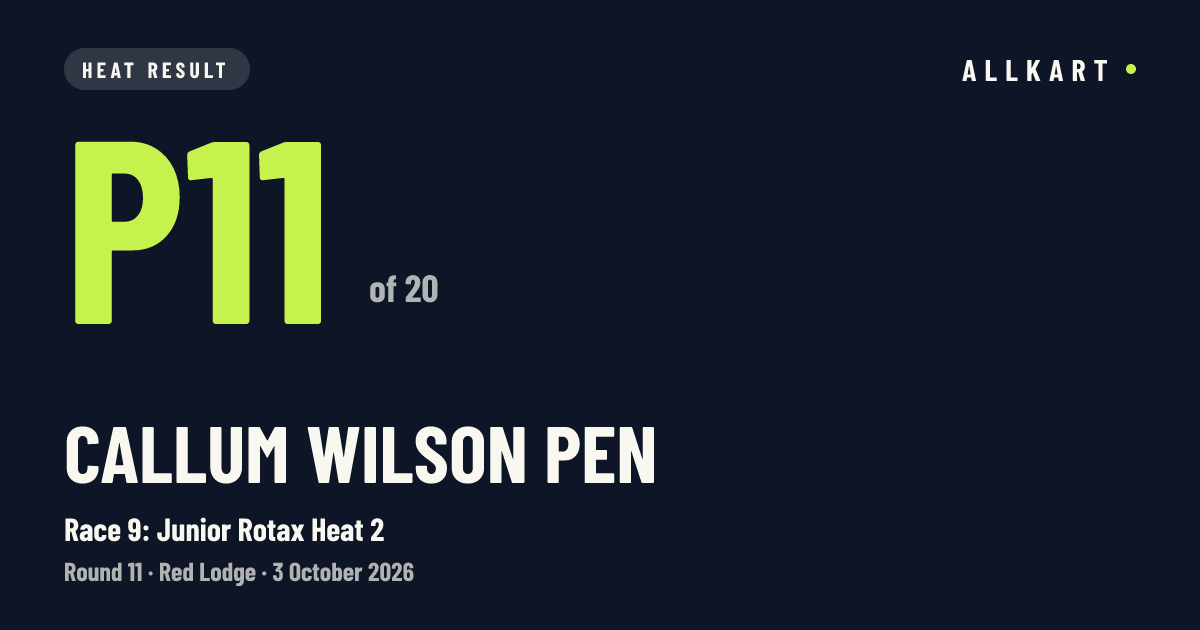 Callum Wilson pen: P11 of 20 in Race 9: Junior Rotax Heat 2 at Red Lodge