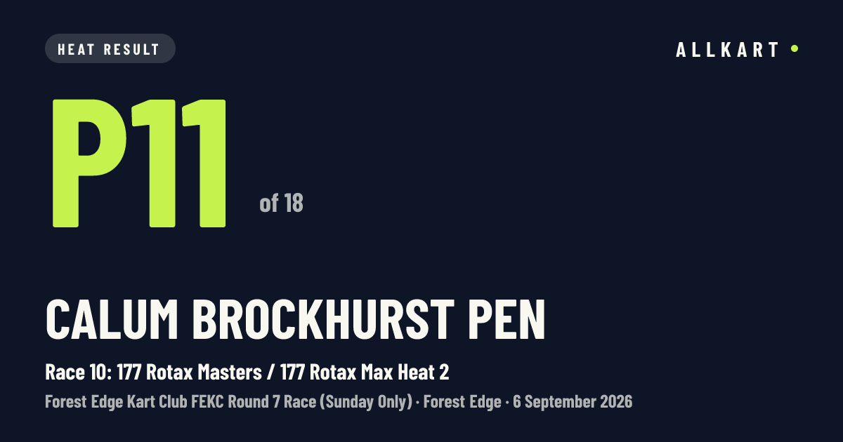 Calum Brockhurst pen: P11 of 18 in Race 10: 177 Rotax Masters / 177 Rotax Max Heat 2 at Forest Edge