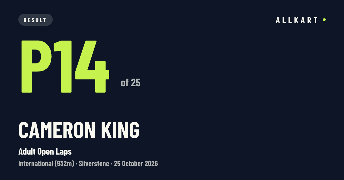 Cameron King: P14 of 25 in Adult Open Laps at Silverstone