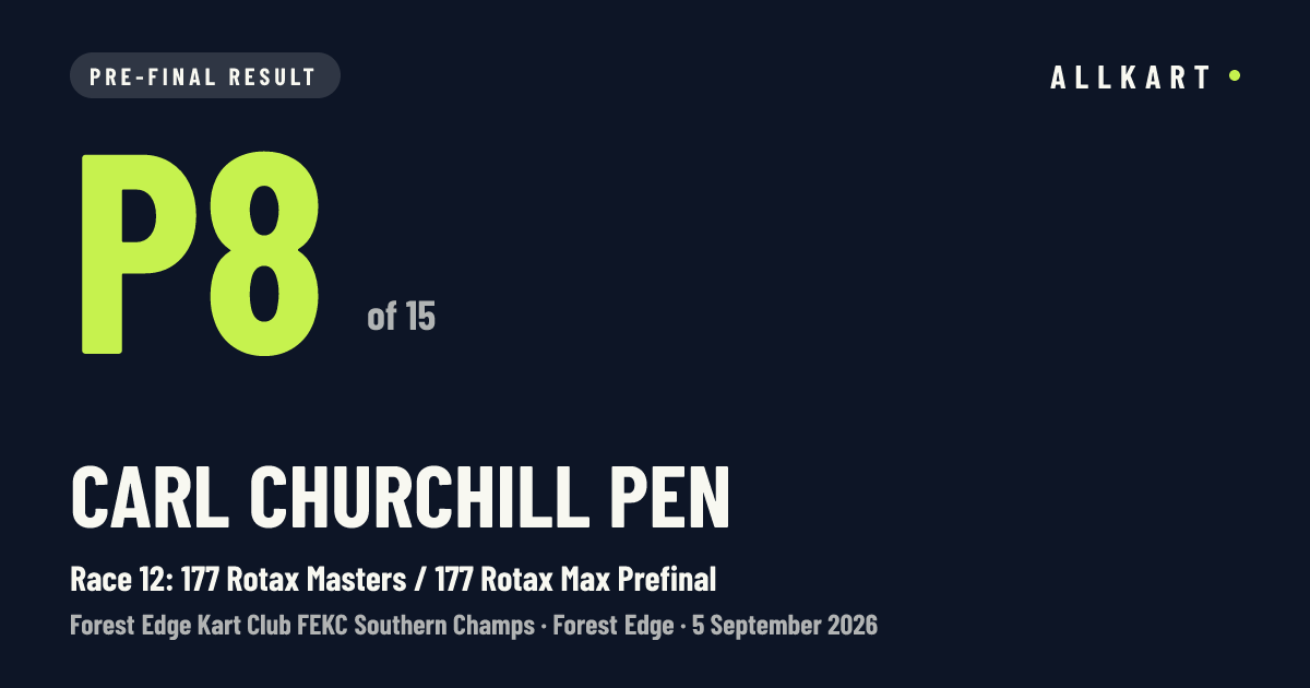 Carl Churchill pen: P8 of 15 in Race 12: 177 Rotax Masters / 177 Rotax Max Prefinal at Forest Edge
