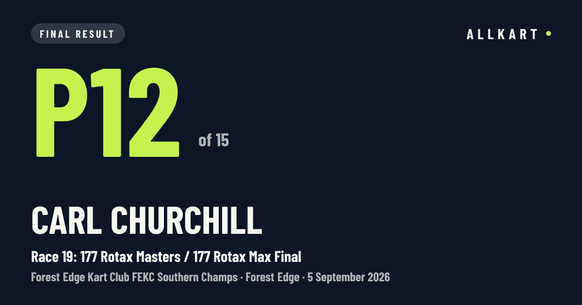 Carl Churchill: P12 of 15 in Race 19: 177 Rotax Masters / 177 Rotax Max Final at Forest Edge