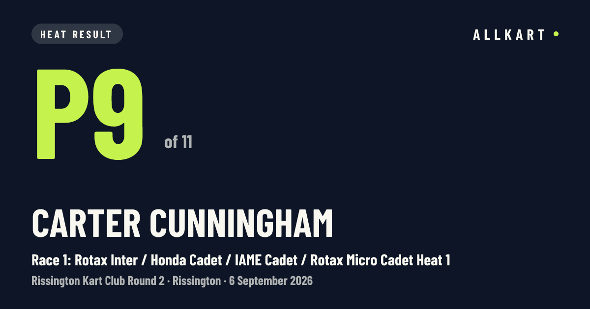 Carter Cunningham: P9 of 11 in Race 1: Rotax Inter / Honda Cadet / IAME Cadet / Rotax Micro Cadet Heat 1 at Rissington