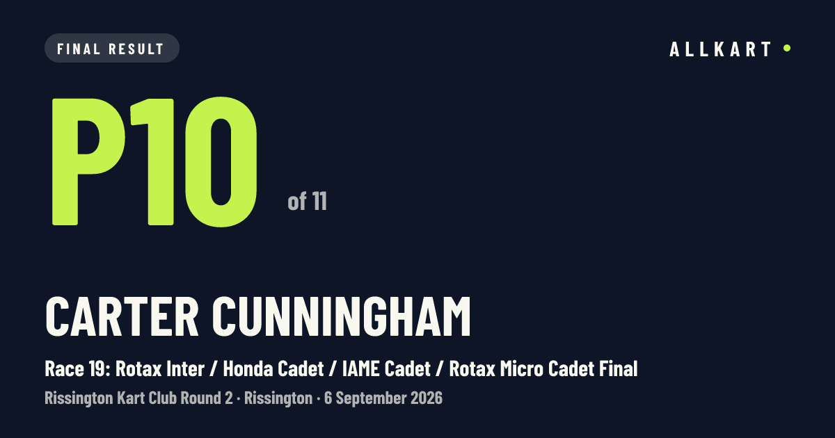 Carter Cunningham: P10 of 11 in Race 19: Rotax Inter / Honda Cadet / IAME Cadet / Rotax Micro Cadet Final at Rissington