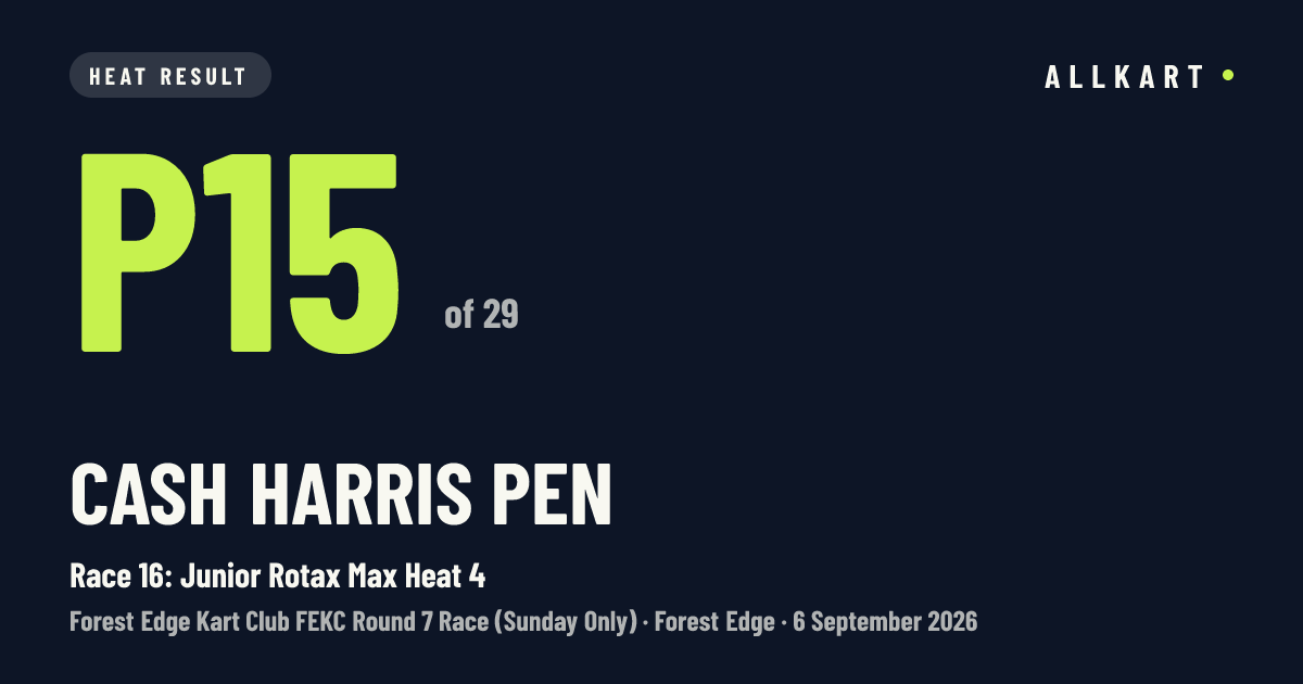 Cash Harris pen: P15 of 29 in Race 16: Junior Rotax Max Heat 4 at Forest Edge