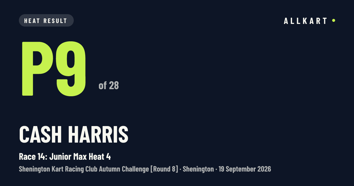 Cash Harris: P9 of 28 in Race 14: Junior Max Heat 4 at Shenington