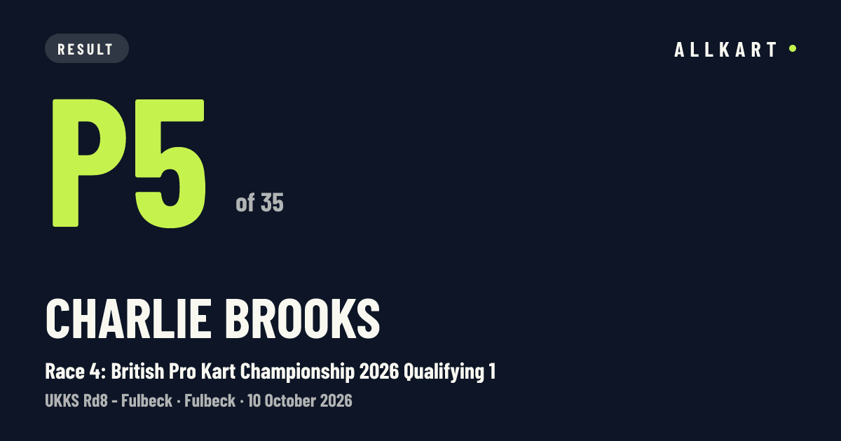 Charlie Brooks: P5 of 35 in Race 4: British Pro Kart Championship 2026 Qualifying 1 at Fulbeck