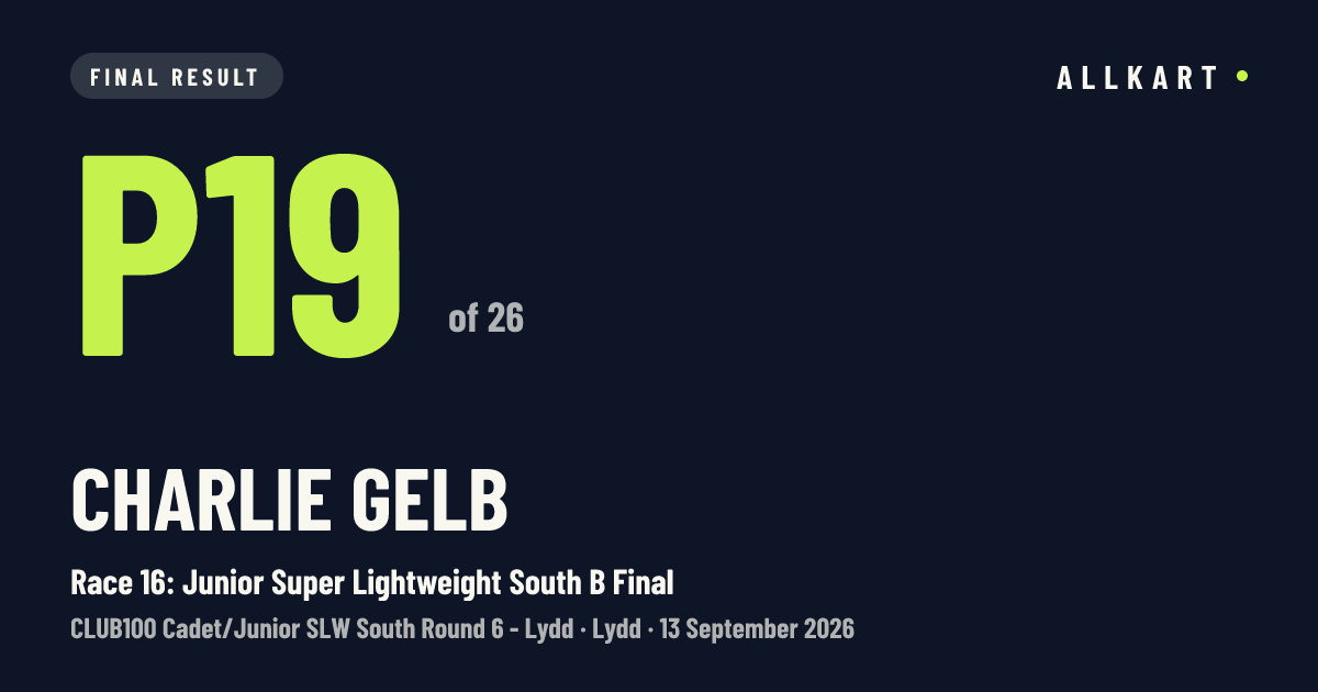 Charlie Gelb: P19 of 26 in Race 16: Junior Super Lightweight South B Final at Lydd