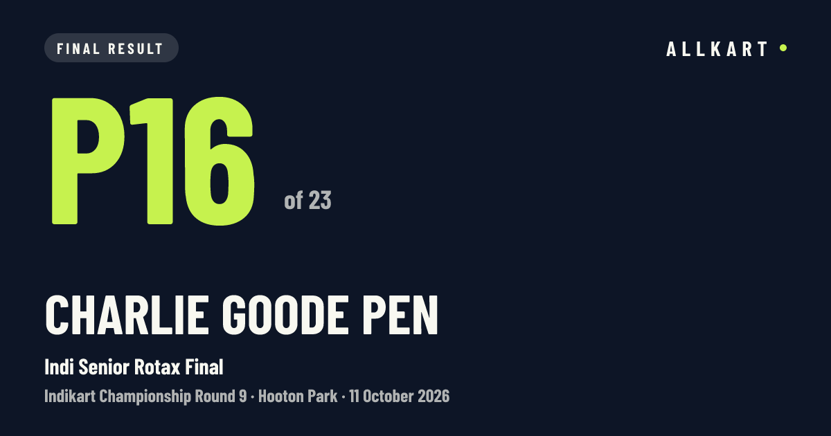 Charlie Goode pen: P16 of 23 in Indi Senior Rotax Final at Hooton Park