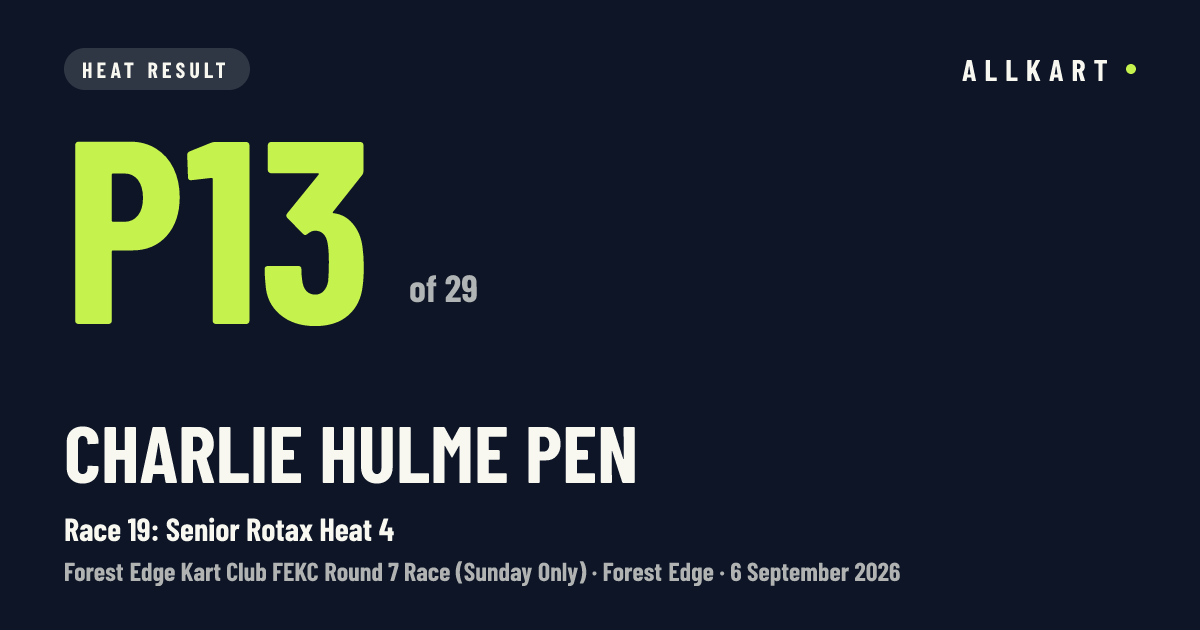 Charlie Hulme pen: P13 of 29 in Race 19: Senior Rotax Heat 4 at Forest Edge