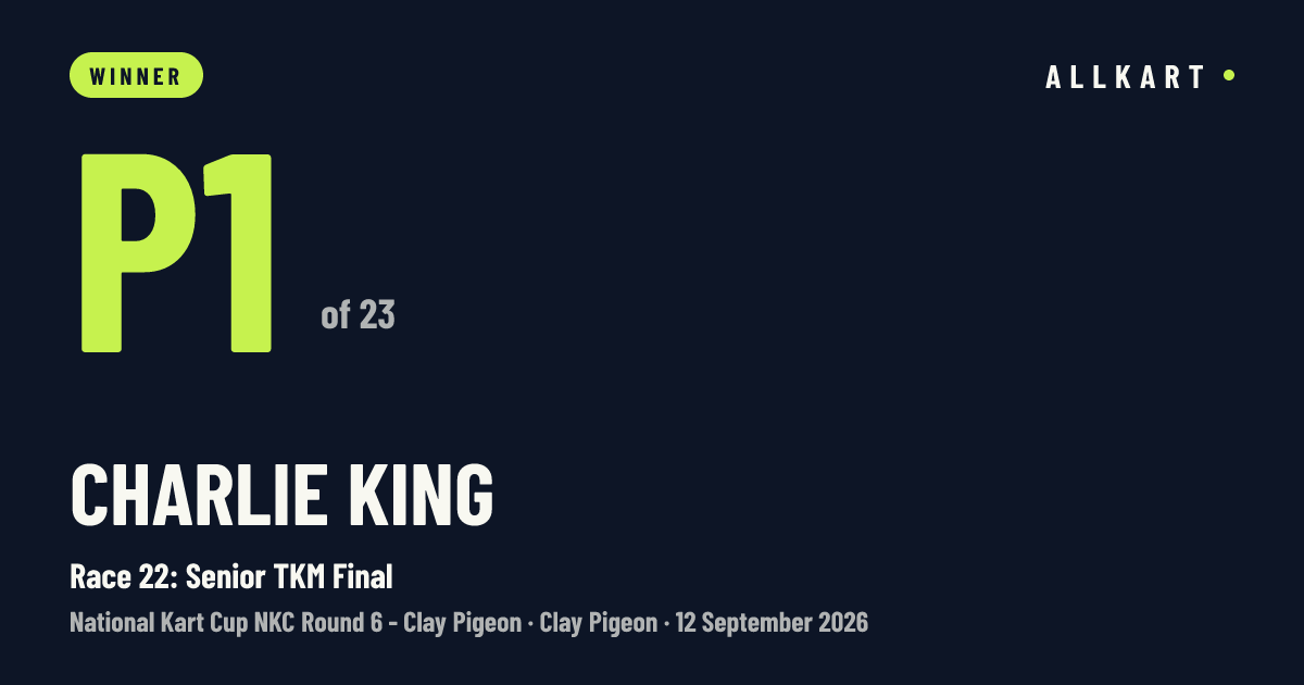Charlie King: P1 of 23 in Race 22: Senior TKM Final at Clay Pigeon