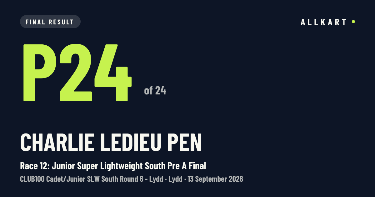 Charlie Ledieu pen: P24 of 24 in Race 12: Junior Super Lightweight South Pre A Final at Lydd