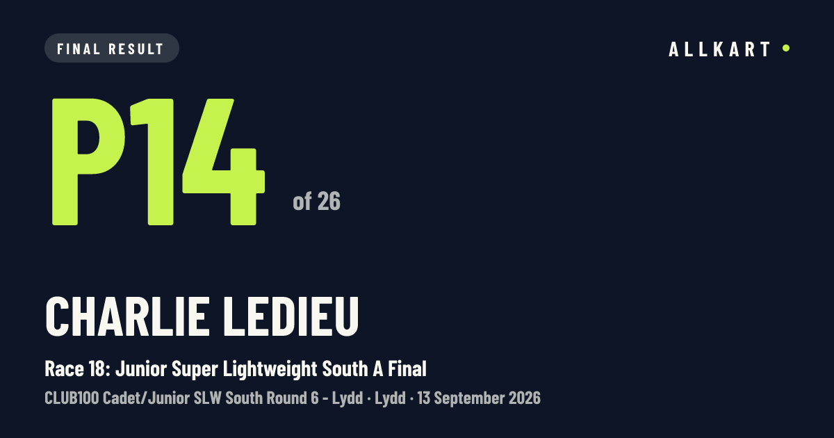 Charlie Ledieu: P14 of 26 in Race 18: Junior Super Lightweight South A Final at Lydd