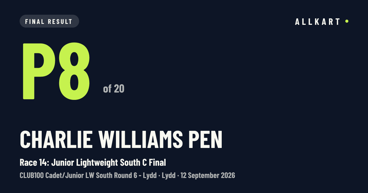 Charlie Williams pen: P8 of 20 in Race 14: Junior Lightweight South C Final at Lydd