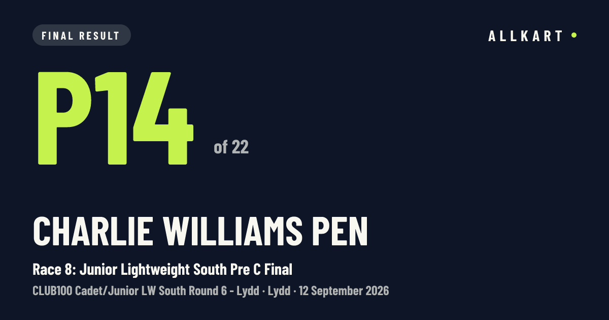 Charlie Williams pen: P14 of 22 in Race 8: Junior Lightweight South Pre C Final at Lydd