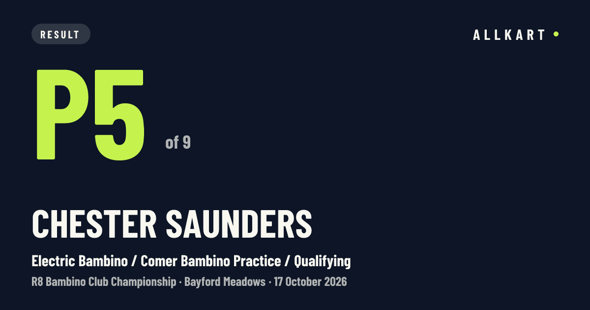 Chester Saunders: P5 of 9 in Electric Bambino / Comer Bambino Practice / Qualifying at Bayford Meadows