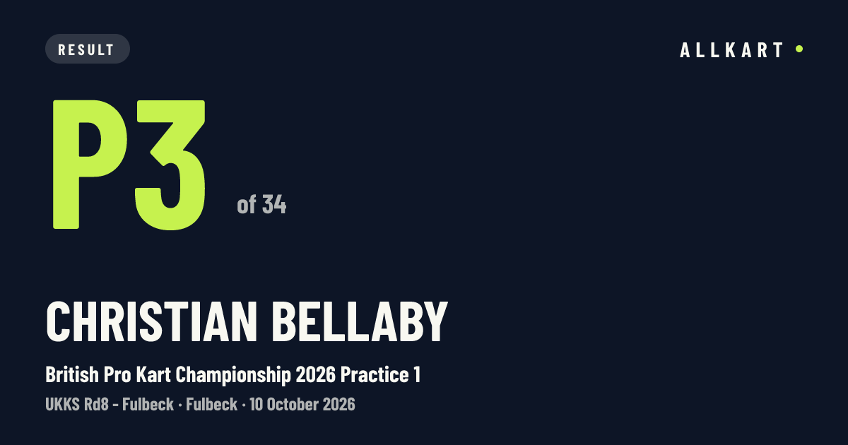 Christian Bellaby: P3 of 34 in British Pro Kart Championship 2026 Practice 1 at Fulbeck