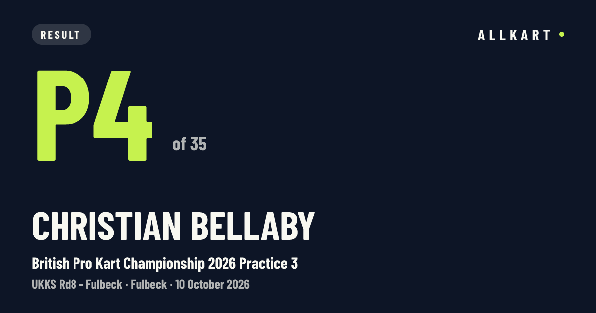 Christian Bellaby: P4 of 35 in British Pro Kart Championship 2026 Practice 3 at Fulbeck