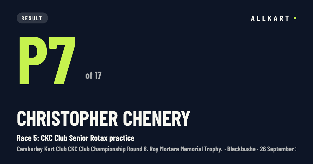 Christopher Chenery: P7 of 17 in Race 5: CKC Club Senior Rotax practice at Blackbushe