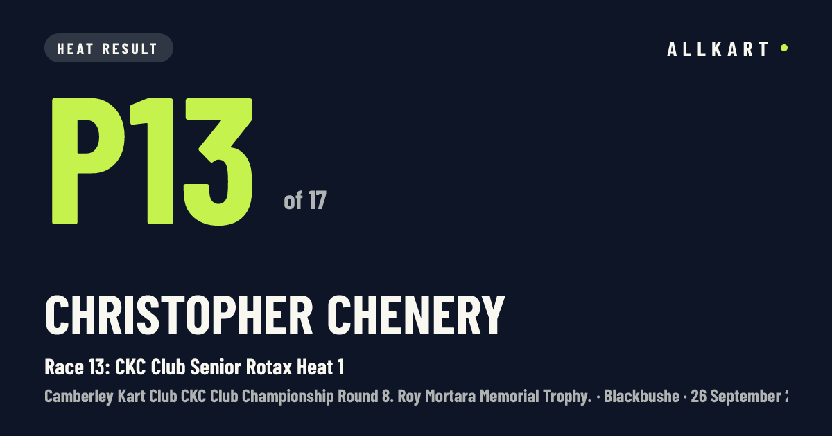 Christopher Chenery: P13 of 17 in Race 13: CKC Club Senior Rotax Heat 1 at Blackbushe