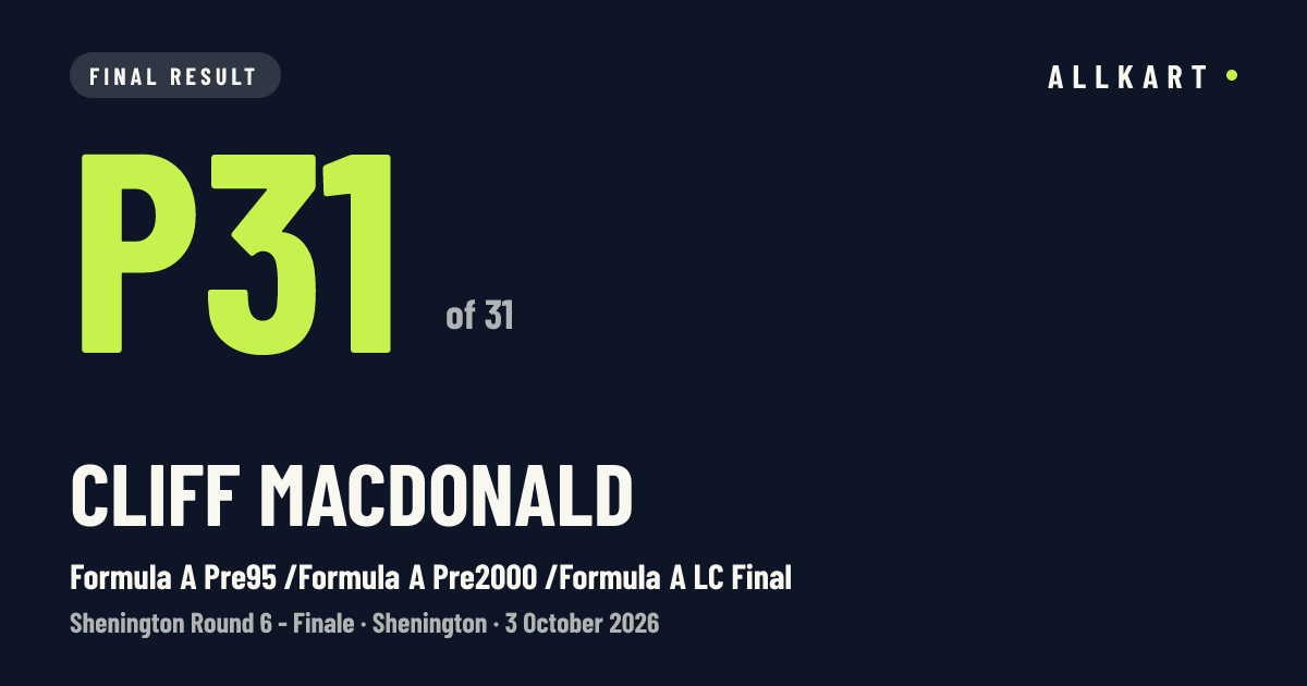 Cliff Macdonald: P31 of 31 in Formula A Pre95 /Formula A Pre2000 /Formula A LC Final at Shenington