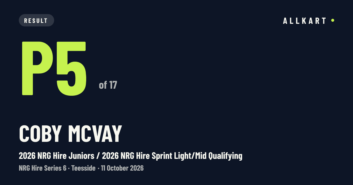 Coby McVay: P5 of 17 in 2026 NRG Hire Juniors / 2026 NRG Hire Sprint Light/Mid Qualifying at Teesside