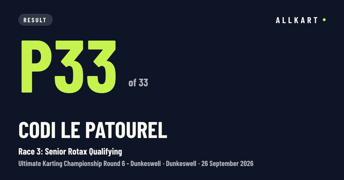 Codi LE PATOUREL: P33 of 33 in Race 3: Senior Rotax Qualifying at Dunkeswell