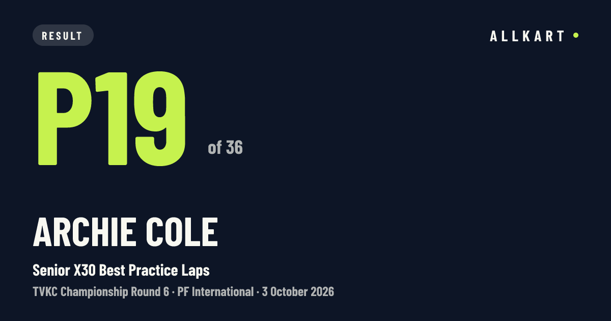 Archie Cole: P19 of 36 in Senior X30 Best Practice Laps at PF International