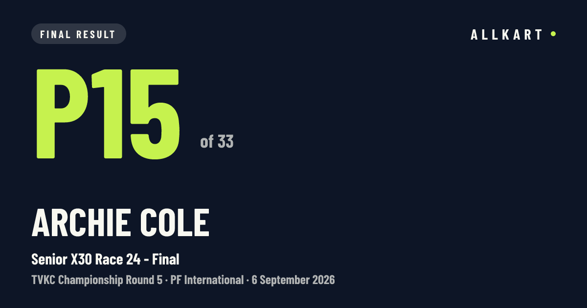 Archie Cole: P15 of 33 in Senior X30 Race 24 - Final at PF International