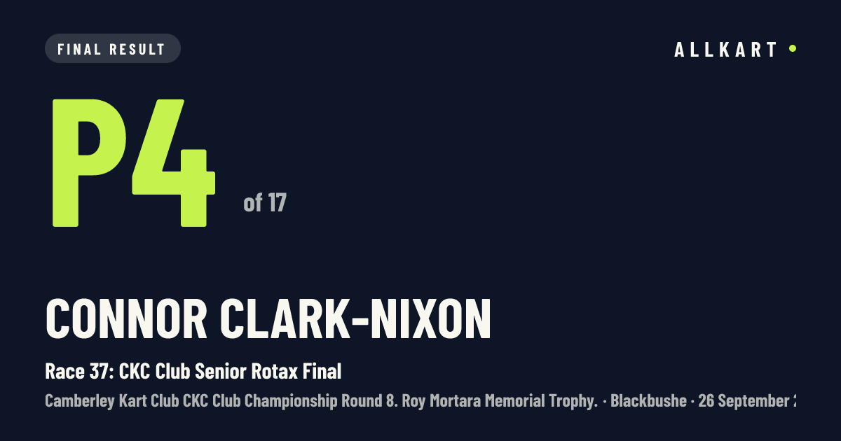 Connor Clark-nixon: P4 of 17 in Race 37: CKC Club Senior Rotax Final at Blackbushe