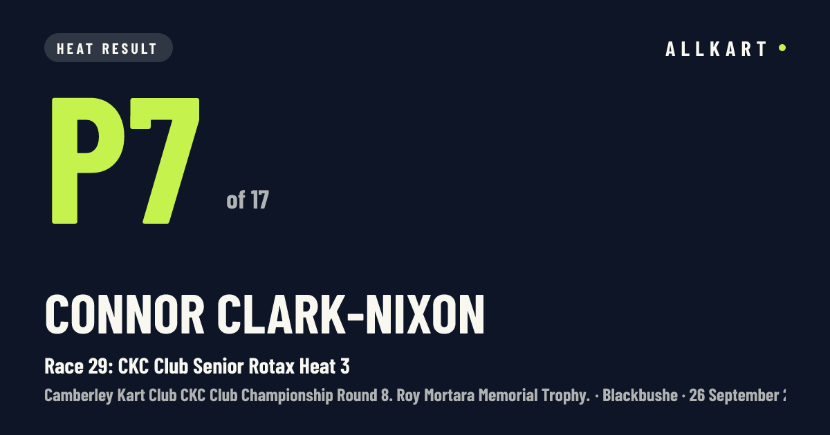 Connor Clark-nixon: P7 of 17 in Race 29: CKC Club Senior Rotax Heat 3 at Blackbushe