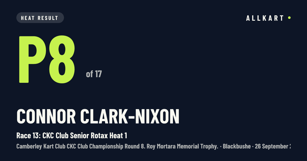 Connor Clark-nixon: P8 of 17 in Race 13: CKC Club Senior Rotax Heat 1 at Blackbushe