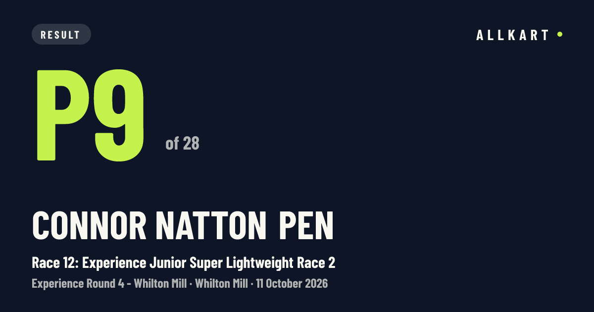 Connor Natton pen: P9 of 28 in Race 12: Experience Junior Super Lightweight Race 2 at Whilton Mill