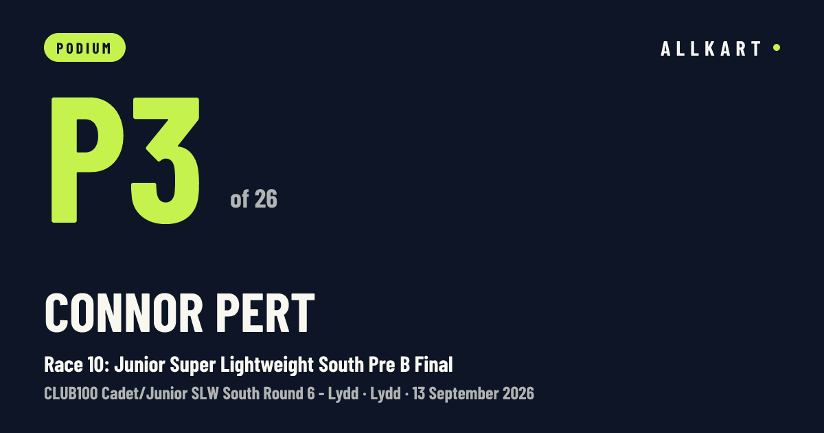 Connor Pert: P3 of 26 in Race 10: Junior Super Lightweight South Pre B Final at Lydd