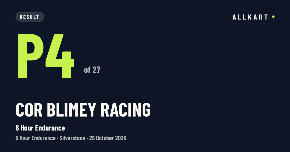 Cor Blimey Racing: P4 of 27 in 6 Hour Endurance at Silverstone