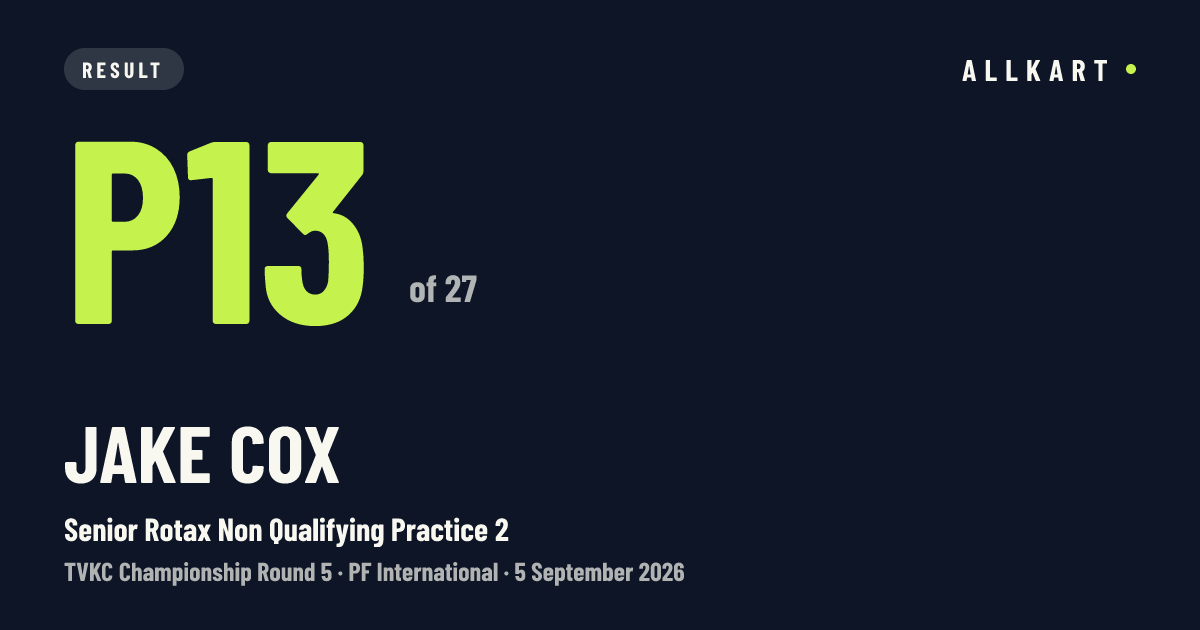 Jake Cox: P13 of 27 in Senior Rotax Non Qualifying Practice 2 at PF International