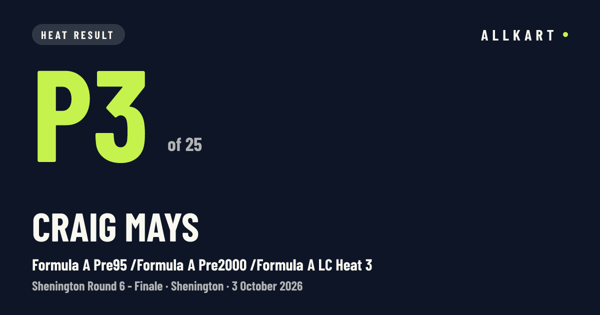 Craig MAYS: P3 of 25 in Formula A Pre95 /Formula A Pre2000 /Formula A LC Heat 3 at Shenington