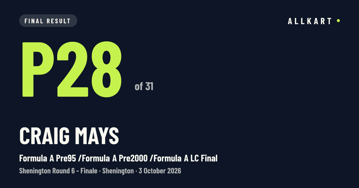 Craig MAYS: P28 of 31 in Formula A Pre95 /Formula A Pre2000 /Formula A LC Final at Shenington