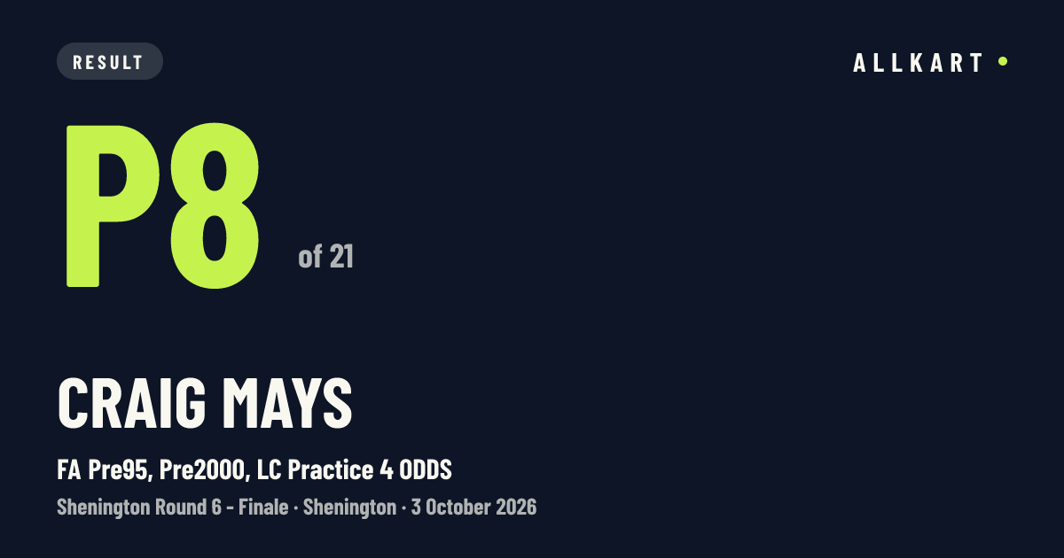 Craig MAYS: P8 of 21 in FA Pre95, Pre2000, LC Practice 4 ODDS at Shenington