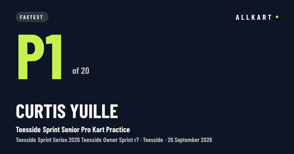 Curtis Yuille: P1 of 20 in Teesside Sprint Senior Pro Kart Practice at Teesside