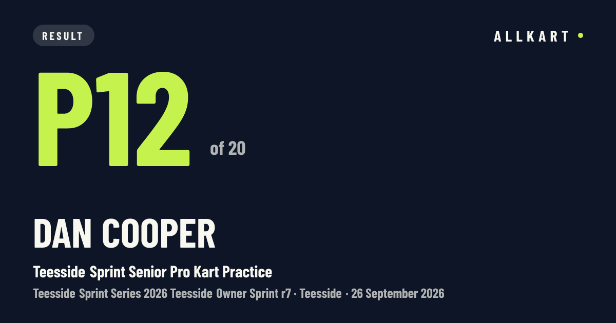 Dan Cooper: P12 of 20 in Teesside Sprint Senior Pro Kart Practice at Teesside