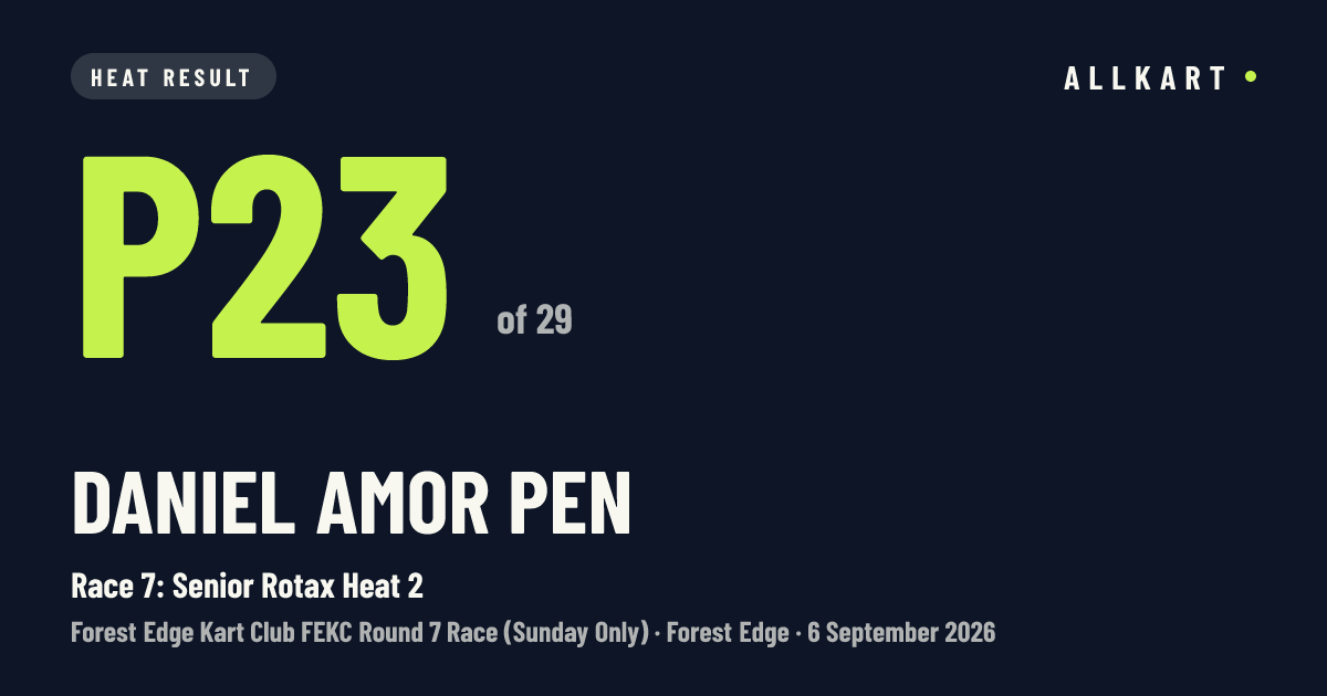 Daniel Amor pen: P23 of 29 in Race 7: Senior Rotax Heat 2 at Forest Edge