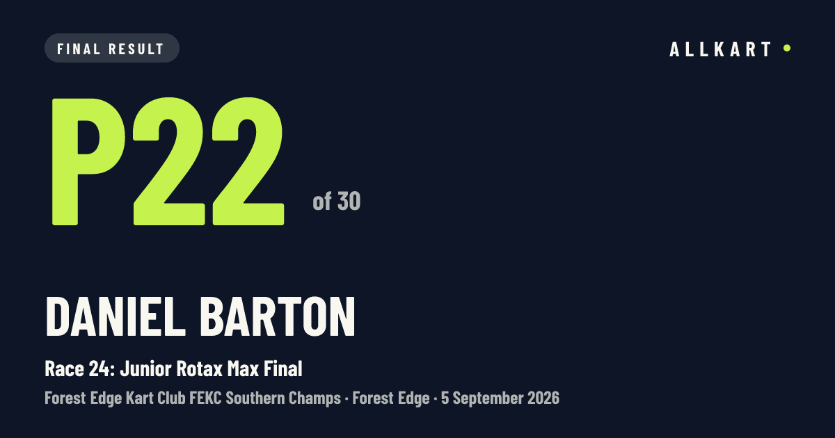 Daniel Barton: P22 of 30 in Race 24: Junior Rotax Max Final at Forest Edge