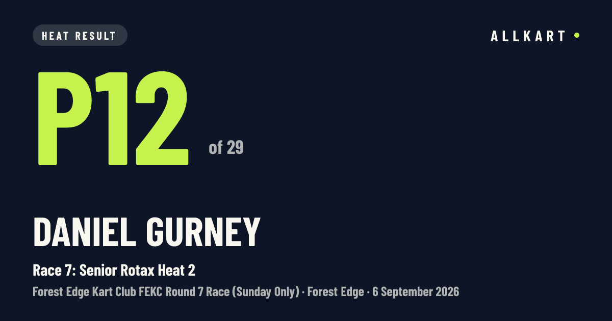 Daniel Gurney: P12 of 29 in Race 7: Senior Rotax Heat 2 at Forest Edge