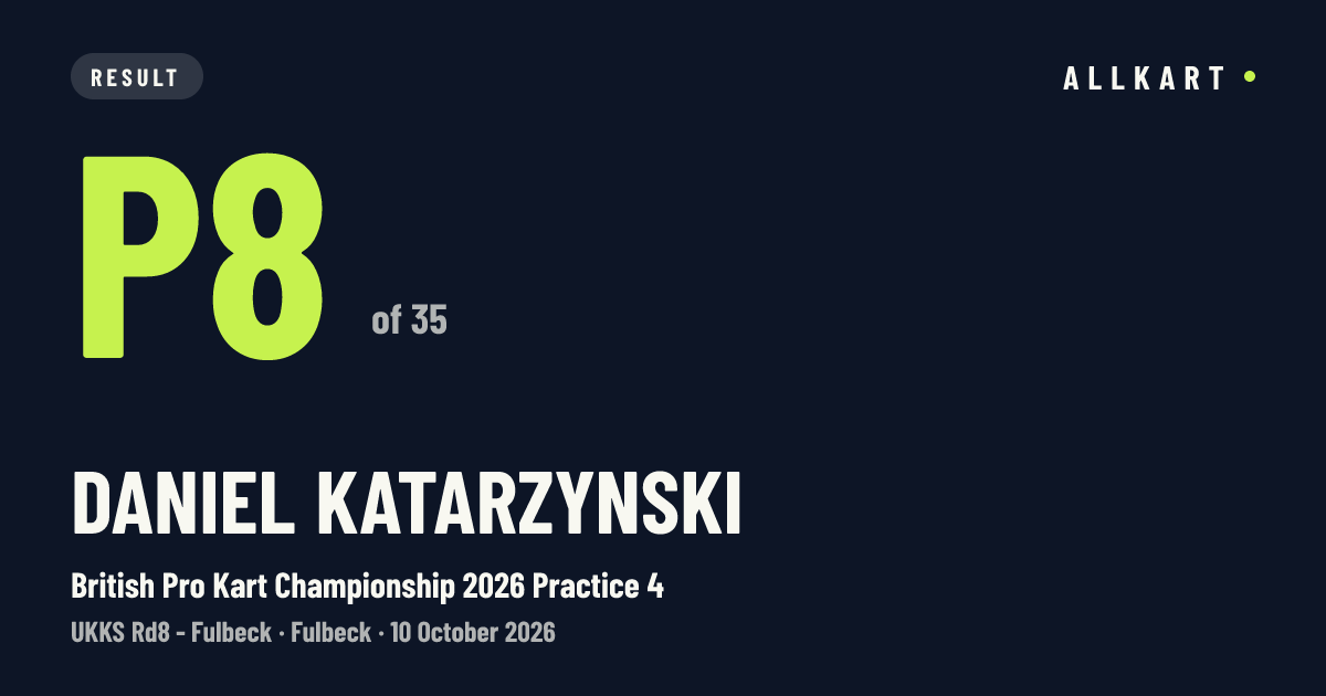 Daniel Katarzynski: P8 of 35 in British Pro Kart Championship 2026 Practice 4 at Fulbeck