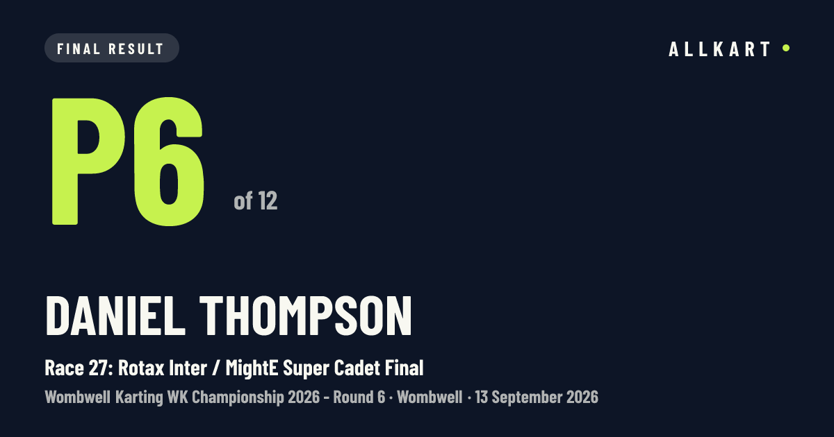 Daniel Thompson: P6 of 12 in Race 27: Rotax Inter / MightE Super Cadet Final at Wombwell