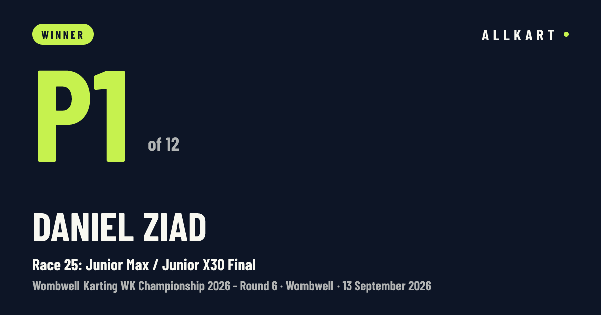 Daniel Ziad: P1 of 12 in Race 25: Junior Max / Junior X30 Final at Wombwell